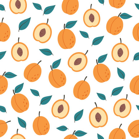 Fresh apricot seamless pattern. Summer fruit. Healthy and organic food seamless pattern. Hand drawn vector illustrationのイラスト素材