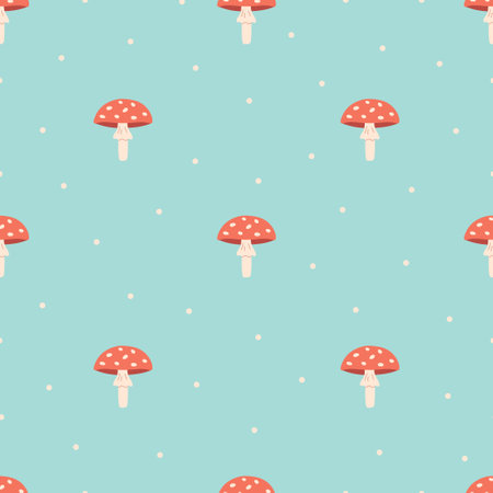 Mushrooms seamless pattern. Toadstool seamless pattern. Design for fabric, textile, wrapping paper. Vector illustration in flat styleのイラスト素材
