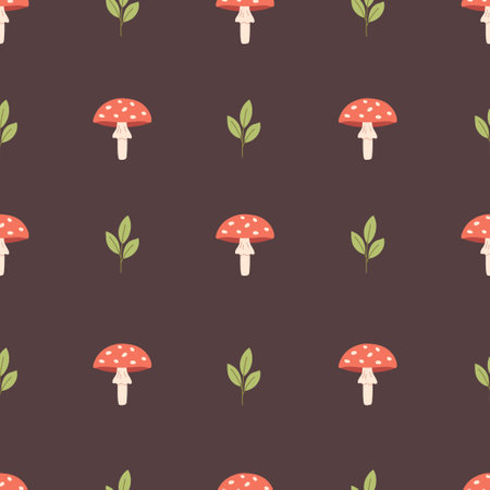 Mushrooms seamless pattern. Toadstool seamless pattern. Design for fabric, textile, wrapping paper. Vector illustration in flat styleのイラスト素材