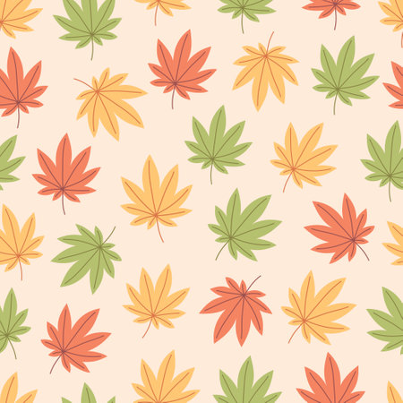 Autumn leaves seamless pattern. Autumn foliage, autumn time. Design for fabric, textile, wrapping paper. Hand drawn vector illustrationのイラスト素材