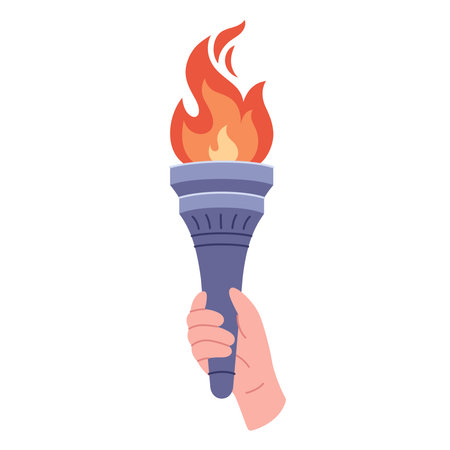 Burning torch with flame in hand. Symbol of competition victory, champion. Vector illustration in flat styleのイラスト素材