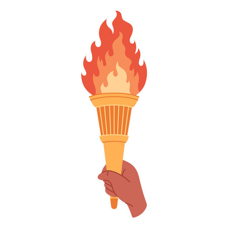 Burning torch with flame in hand. Symbol of competition victory, champion. Vector illustration in flat styleのイラスト素材
