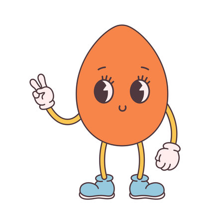 Trendy retro cartoon Easter egg character. Groovy style, vintage. Happy Easter. Vector illustration in flat styleのイラスト素材