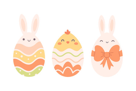 Easter eggs collection. Painted eggs. Happy Easter. Vector illustration in flat styleのイラスト素材
