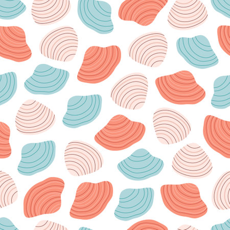 Seamless pattern with sea shells. Summer seamless pattern. Vector illustration in flat styleのイラスト素材