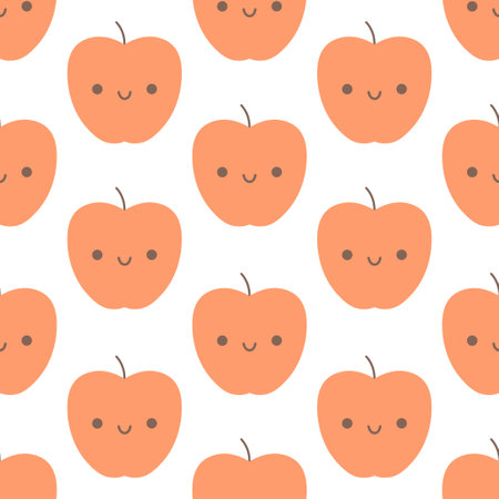 Seamless pattern with cute cartoon apple characters. Fruit seamless pattern. Vector illustration in flat styleのイラスト素材