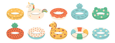 Set of Inflatable Swimming Rings. Rubber rings. Summer beach vacation. Inflatable swimming pool...