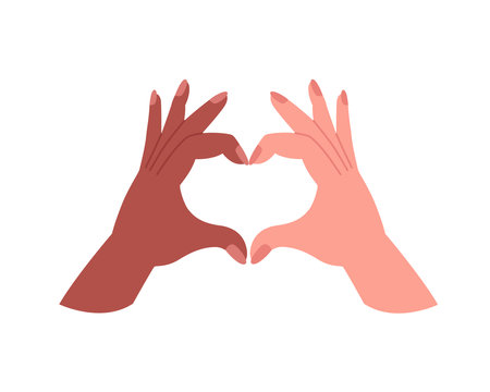 Two hands in the shape of a heart. Concept symbol of love, support, family, trust, romance. Vector illustration in flat styleのイラスト素材