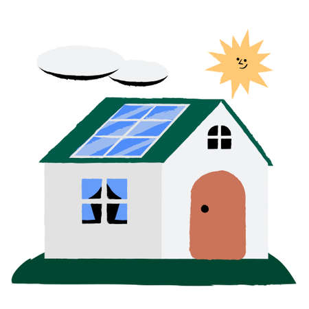 House with solar panel illustrationのイラスト素材