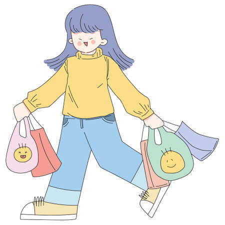 Minimalist Asian Girl Character illustration vector. This vector is perfectly crafted for various purposesのイラスト素材