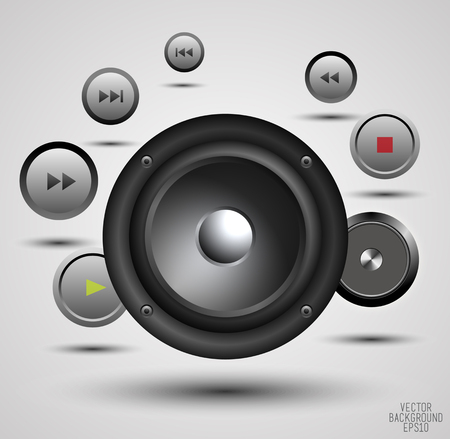 Black speaker, media player buttons and audio player isolated on Backgroundのイラスト素材
