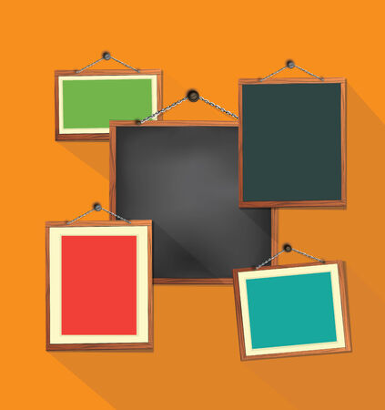 wooden frames on orange  wall  vector illustration のイラスト素材