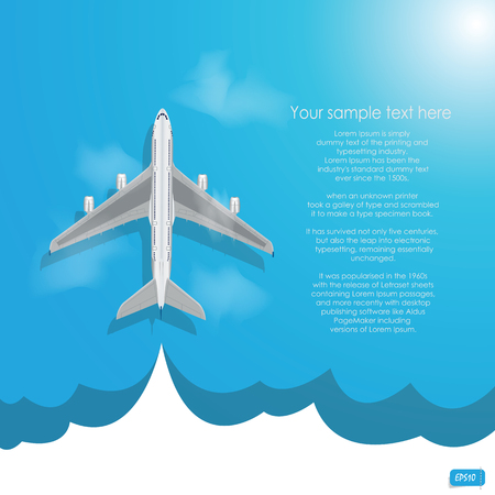 Vector airplane flying with cloud on blue backgroundのイラスト素材