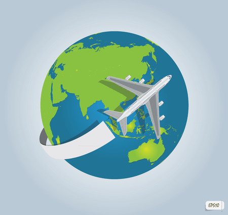 Traveling by a plane  Vector illustrationのイラスト素材