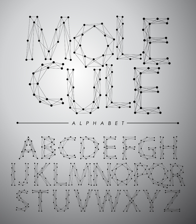 Molecule Trendy alphabet fonts, vector illustration.のイラスト素材