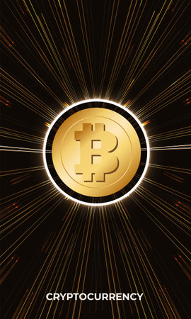 Bitcoin banner. Golden bitcoin digital currency, Cryptocurrency, futuristic digital money, technology worldwide network concept, vector banner.のイラスト素材