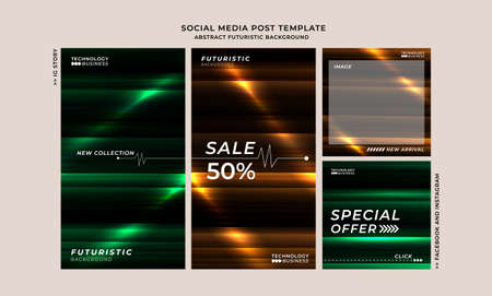 Social media post sale collection futuristic green â gold lighting geometric and seamless pattern gradients template Background design. Abstract Business technology banner background, Abstract art.のイラスト素材