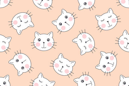 Cute cats vector seamless pattern for printing, phone cases, fabric or web design.のイラスト素材