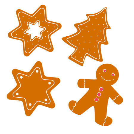 Christmas gingerbread cookies decorated colored icing for new year day, christmas party, winter holiday, sweet homemade gift for kids.のイラスト素材