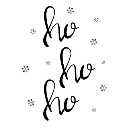 Ho Ho Ho modern brush bounce calligraphy ink in black isolated on white background with ink snowflakes trendy lettering vector illustration.のイラスト素材