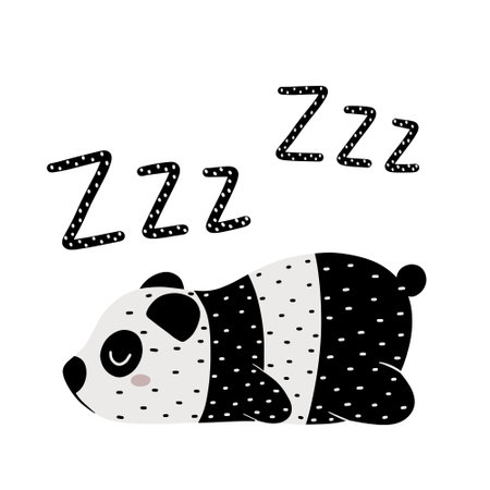 Sleeping panda bear with zzz textured lettering isolated on white background. Cute childish hand drawn vector illustration.のイラスト素材