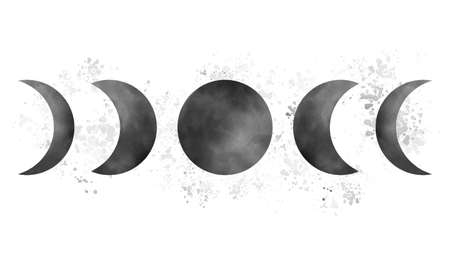 Watercolor moon phases composition with blotchy drops on background vector illustration isolated on white background.のイラスト素材