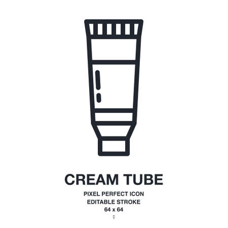 Cream tube editable stroke outline icon isolated on white background vector illustration. Pixel perfect. 64 x 64.のイラスト素材