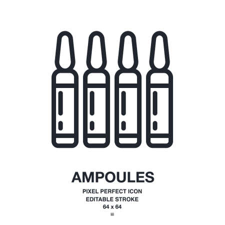 Ampoules editable stroke outline icon isolated on white background vector illustration. Pixel perfect. 64 x 64.のイラスト素材
