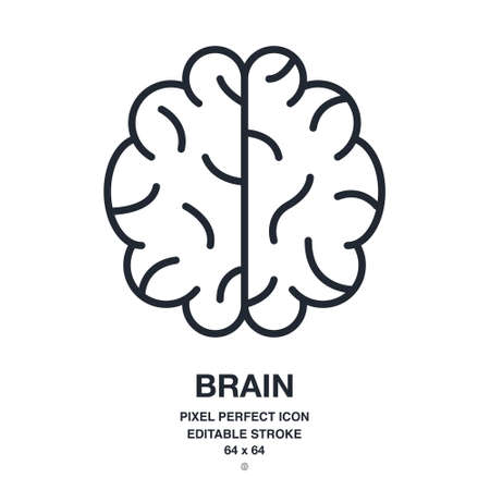 Brain editable stroke outline icon isolated on white background vector illustration.のイラスト素材