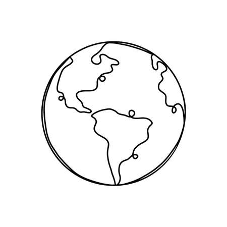 Globe of the Earth one line drawing. Planet minimalist design continuous line art isolated on white background hand drawn vector illustration.のイラスト素材