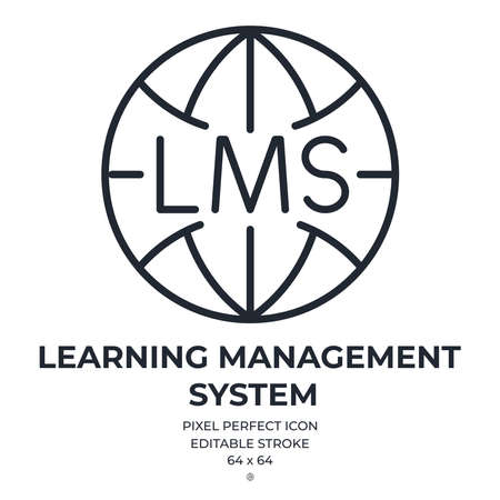 LMS learning management system editable stroke outline icon isolated on white background flat vector illustration. Pixel perfect. 64 x 64.のイラスト素材