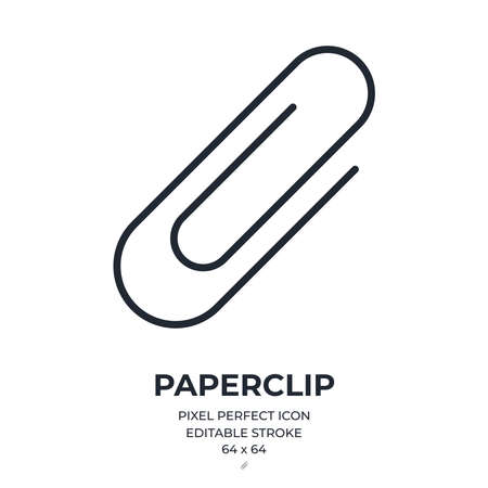 Paperclip editable stroke outline icon isolated on white background flat vector illustration. Pixel perfect. 64 x 64.のイラスト素材