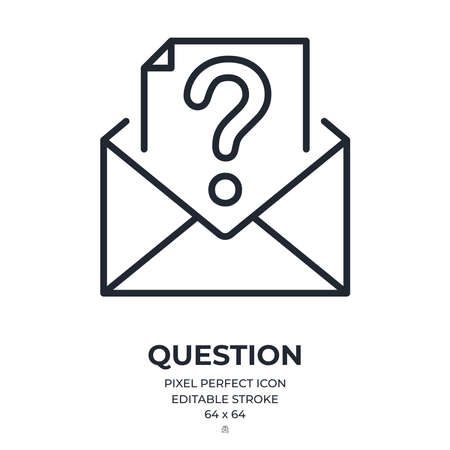 Mail icon with a question mark sign editable stroke outline icon isolated on white background flat vector illustration. Pixel perfect. 64 x 64.のイラスト素材
