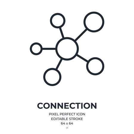 Connection concept. Molecule editable stroke outline icon isolated on white background flat vector illustration. Pixel perfect. 64 x 64.のイラスト素材