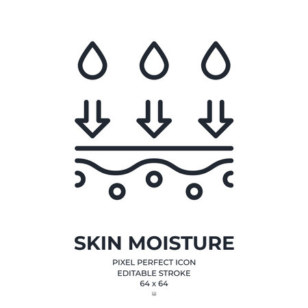 Skin moisture editable stroke outline icon isolated on white background flat vector illustration. Pixel perfect. 64 x 64.のイラスト素材