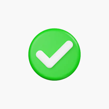 Green check mark icon isolated on white background. 3D render vector illustration.のイラスト素材