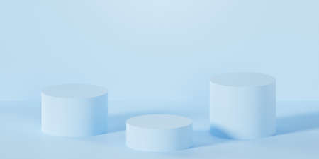3D minimal podium render. Abstract pastel light blue scene or pedestal for product presentation.の写真素材