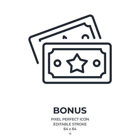Money bonus concept editable stroke outline icon isolated on white background flat vector illustration. Pixel perfect. 64 x 64.のイラスト素材