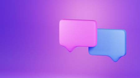 3D render speech bubble isolated on purple background. Chat, communication or dialog concept illustration.の写真素材