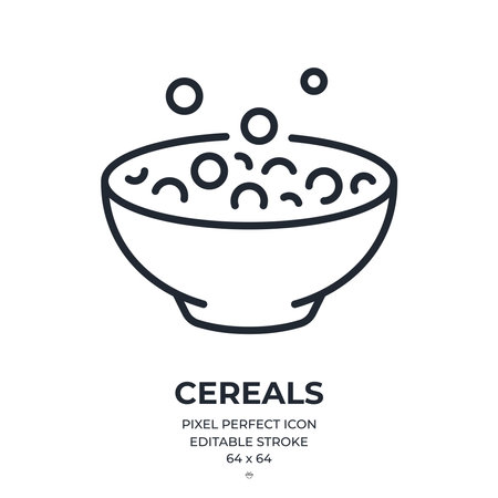 Breakfast corn round cereals editable stroke outline icon isolated on white background flat vector illustration. Pixel perfect. 64x64.のイラスト素材