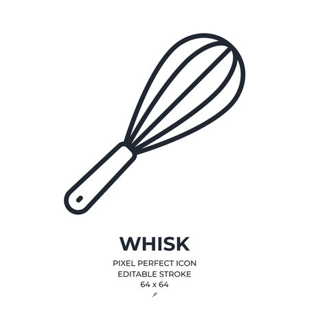 Whisk editable stroke outline icon isolated on white background flat vector illustration. Pixel perfect. 64x64.のイラスト素材