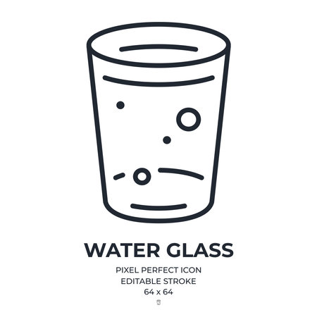 Water glass editable stroke outline icon isolated on white background flat vector illustration. Pixel perfect. 64x64.のイラスト素材