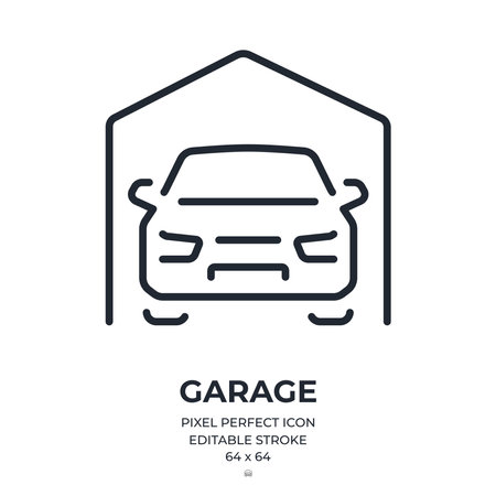 Car garage and parking editable stroke outline icon isolated on white background flat vector illustration. Pixel perfect. 64x64.のイラスト素材