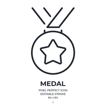 Medal editable outline icon isolated on white background flat vector illustration. Pixel perfect. 64x64.のイラスト素材