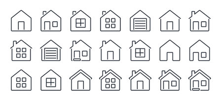House, home, building, apartment, cottage, mortgage editable stroke outline icons set isolated on white background flat vector illustration. Pixel perfect. 64 x 64.のイラスト素材