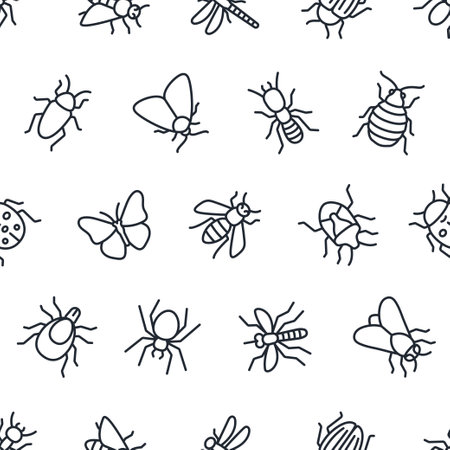 Insect icons seamless pattern isolated on white vector illustrationのイラスト素材