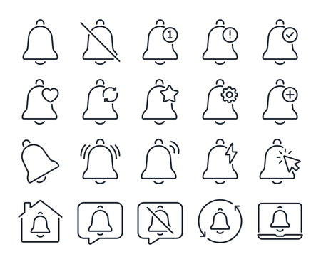 Bell notification editable stroke outline icons set isolated on white background flat vector illustration. Pixel perfect. 64 x 64のイラスト素材