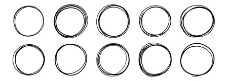 Hand drawn circle doodle sketch frame set isolated on white background vector illustrationのイラスト素材