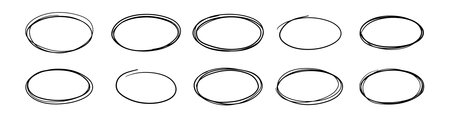Hand drawn oval doodle sketch frame set isolated on white background vector illustrationのイラスト素材