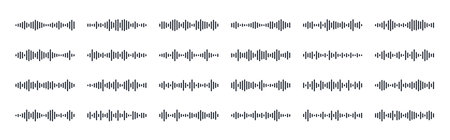 Podcast voice sound and music audio waves icons set isolated on white background.